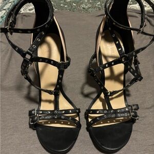 Black and cream strappy heels